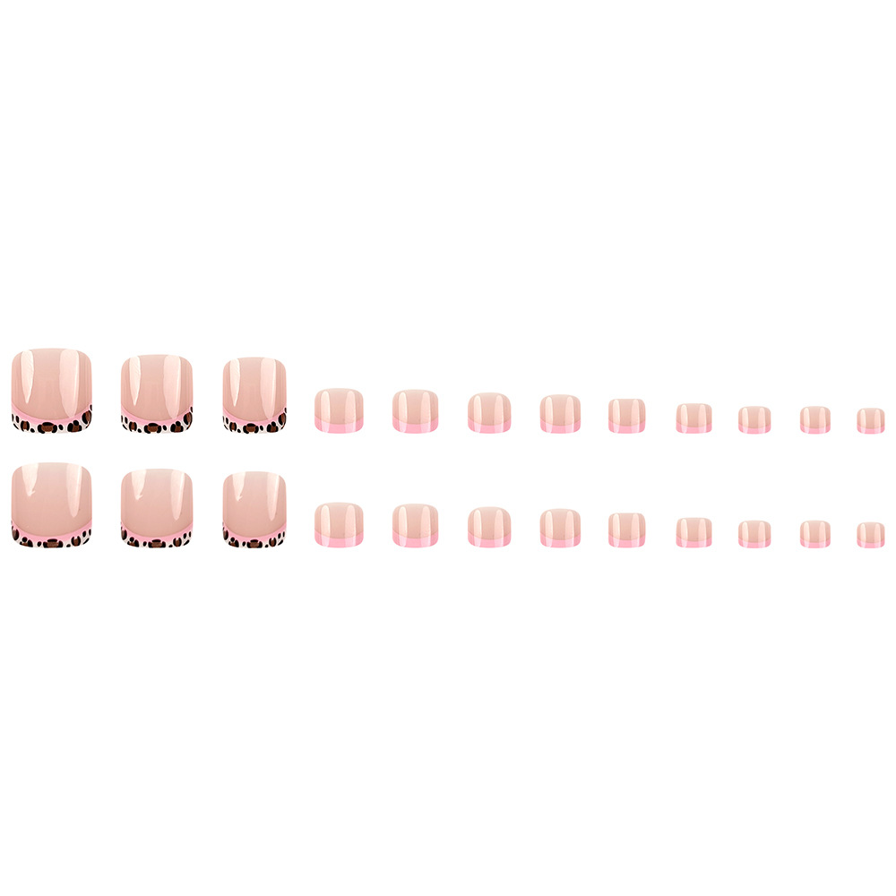 Chapas de uñas de pies calientes transfronterizas con estampado de leopardo de moda uñas francesas uñas de uñas con bordes blancos rosas