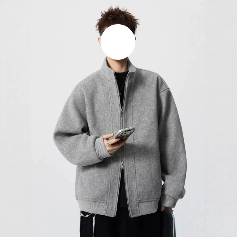 American-style deconstructed double-zipper stand-up collar sweatshirt jacket for men, heavy-duty deconstructed woolen coat, loose-fitting cardigan for spring and autumn American-style deconstructed double-zipper stand-up collar sweatshirt jacket for men, heavy-duty deconstructed woolen coat, loose-fitting cardigan for spring and autumn