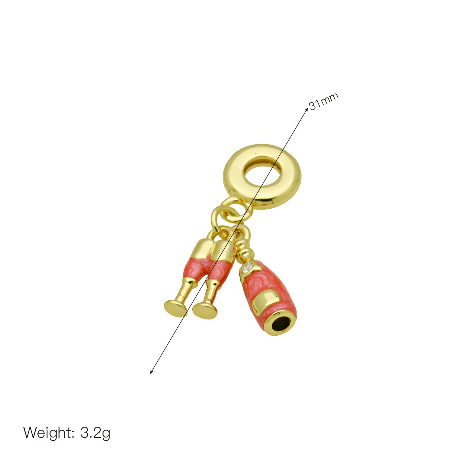 Copper Material 1 Piece 23mm 27MM 31mm Copper 18K Gold Plated Can Wine Bottle Pendant