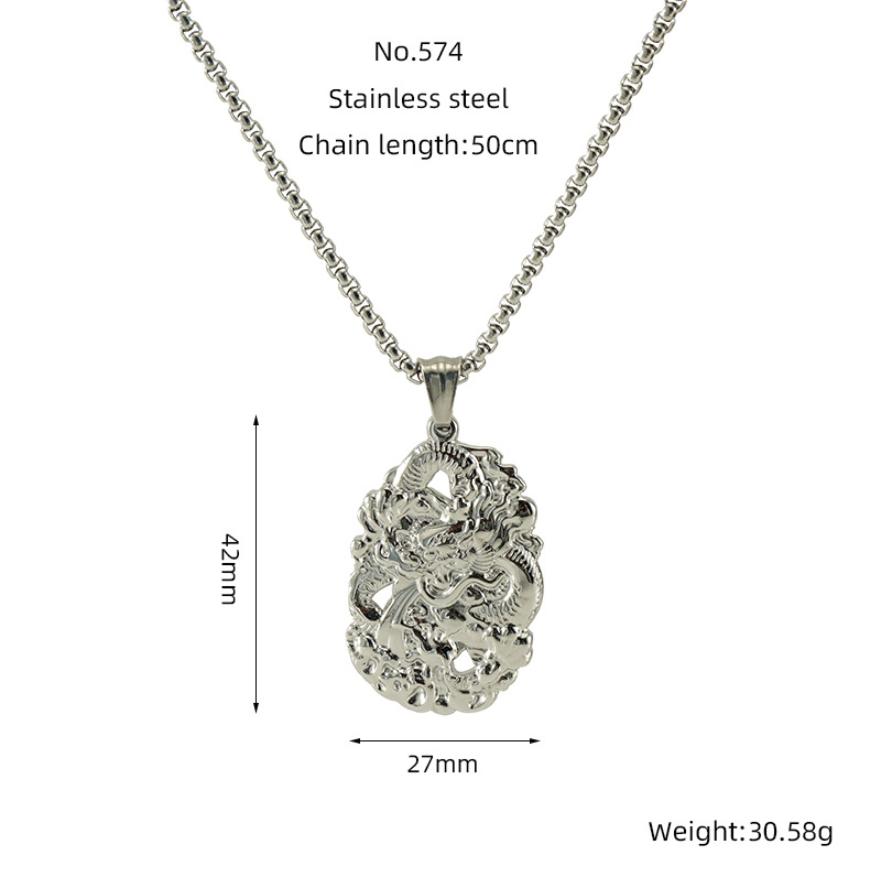 Acero inoxidable chapado en oro antiguo colgante de doble cara dragón año del dragón año de la vida hombre y mujer collar trenzado fábrica al por mayor