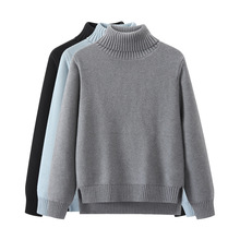 纯棉高领毛衣女厚实外穿冬棉线宽松针织衫设计感全棉开叉欧货加厚