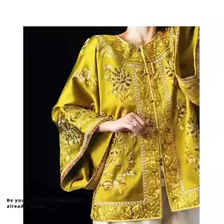 【现货】新中式复古重工刺绣金色国风外套女秋冬新款宋锦上衣