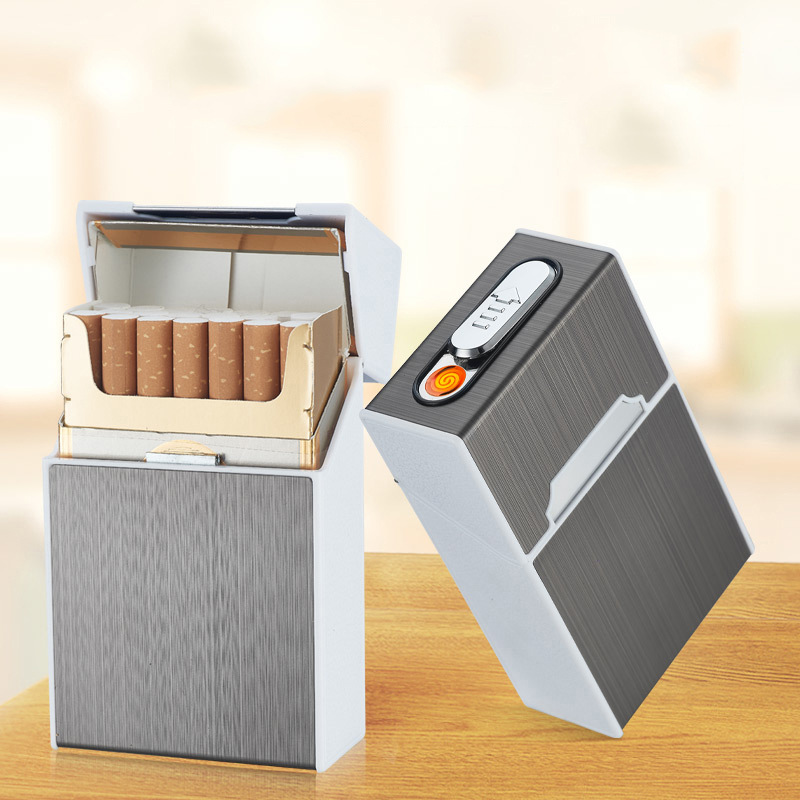 HDA6 алюминиевых сплавов 20 сигаретных коробок с сигаретными коробками зарядка зажигалку мужской USB металл портсигар может быть установлен loog