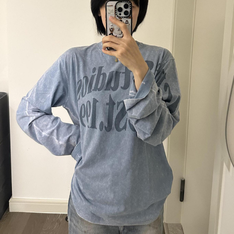 Nanyou Niche Design 26 Spring/Summer New Logo Print Loose Round Neck Vintage Snowflake Long-Sleeve T-Shirt Top Nanyou Niche Design 26 Spring/Summer New Logo Print Loose Round Neck Vintage Snowflake Long-Sleeve T-Shirt Top