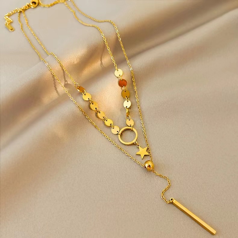 Fashion Round Star Titanium Steel Layered Necklace