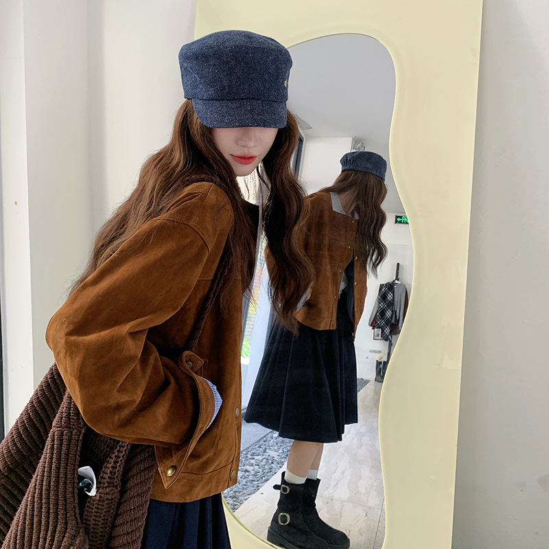 咖色麂皮绒气质短外套女2025年秋新款宽松显瘦气质减龄学院风上衣|undefined