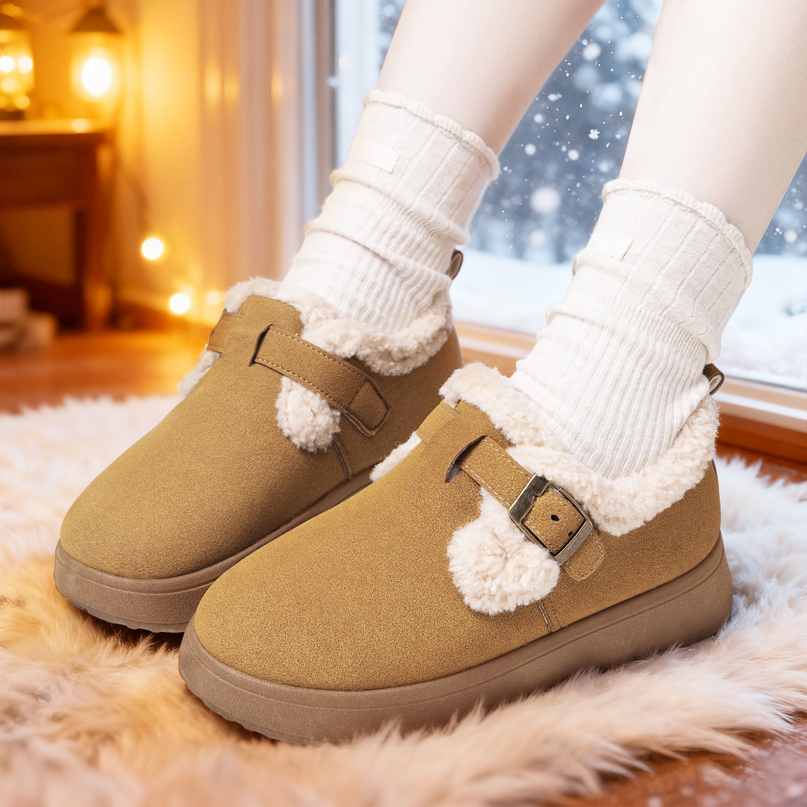 Zapatos de algodón, zapatos de mujer, nuevos zapatos de nieve cálidos, botas cortas cómodas, botas de algodón gruesas con suela suave.