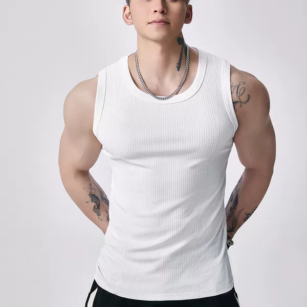 Ribbed Sports Fitness Tank Top for Men, Summer American-Style Heavy-Duty Sleeveless T-Shirt, Muscle Training Sweatshirt