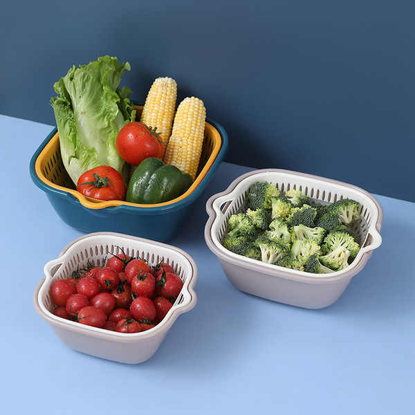 Double -layer vegetable basin drainage basket kitchen fruit plate…