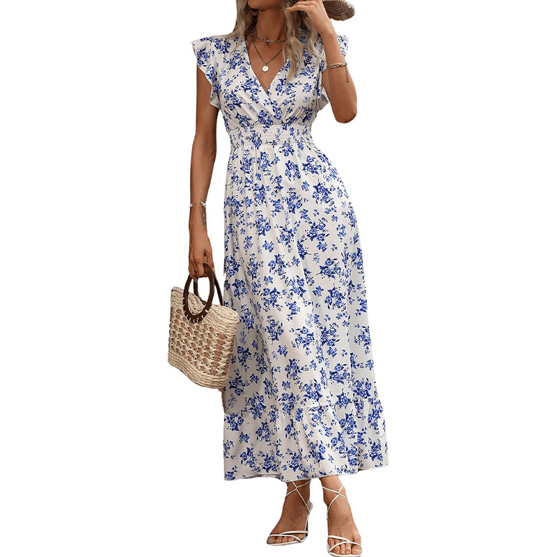 Amazon's New Summer Women's Floral V Neck Dress Bohemian Style Waist Layered Floral Long Skirt Amazon's New Summer Women's Floral V Neck Dress Bohemian Style Waist Layered Floral Long Skirt