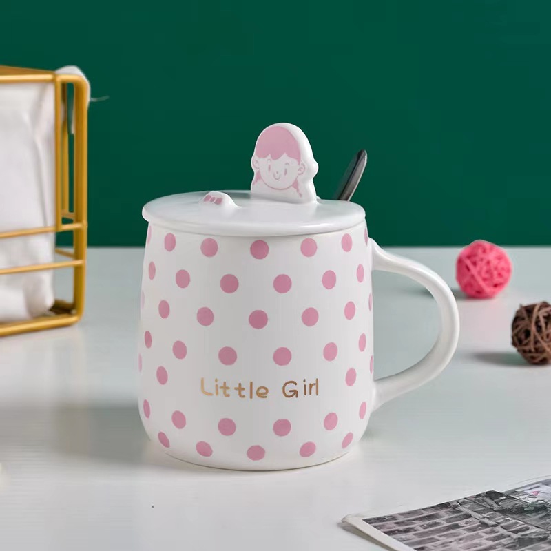 Creativo lindo niños y niñas de dibujos animados regalo personalizado taza cerámica pareja taza con tapa cuchara Oficina agua