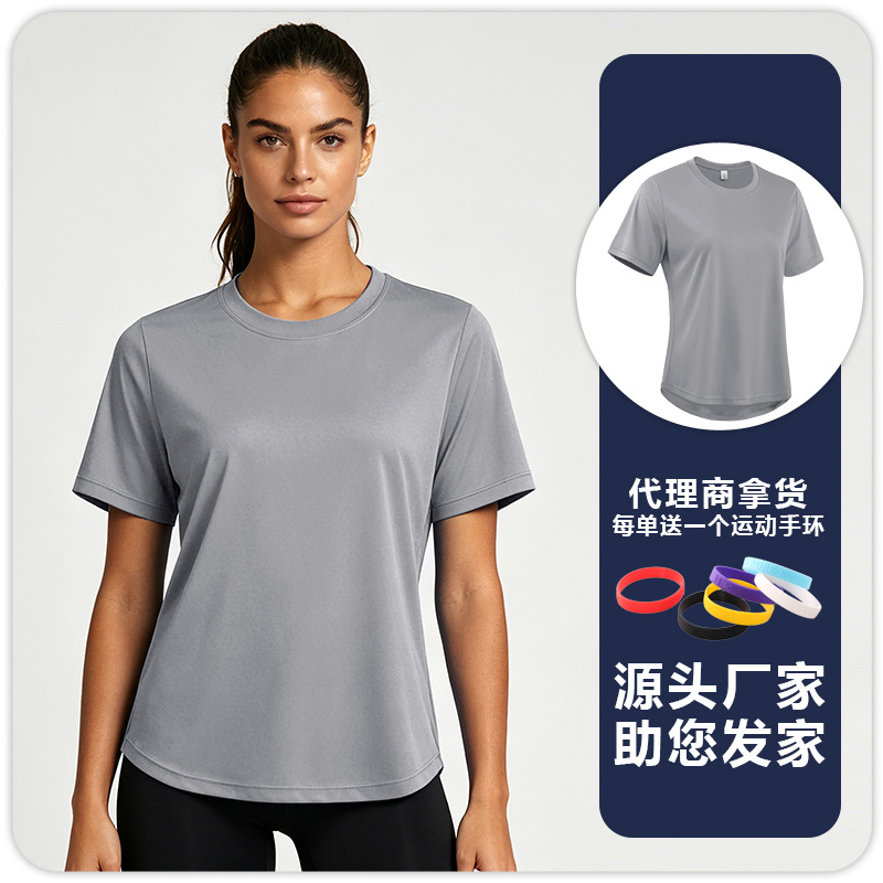 F8233 mujer protector solar transpiración sudor yoga ropa de ejercicio correr cuello redondo mangas cortas sueltas camiseta deportiva casual