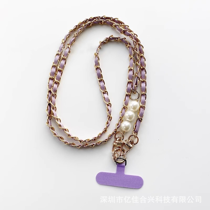 Cuerdas de teléfono móvil perlas de viento de perla larga cadena de pick-up colgante de cuero de metal colgante de bolsos