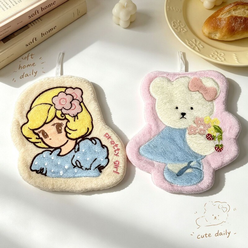 Pink cartoon bear hand towel, thickened for bathroom use, cartoon handkerchief, furniture decoration, cute gift Pink cartoon bear hand towel, thickened for bathroom use, cartoon handkerchief, furniture decoration, cute gift