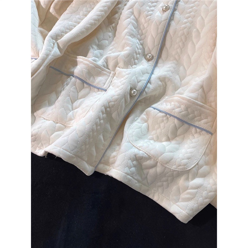 Pijamas de algodón de aire de alta calidad para mujeres primavera y otoño gruesas y simples combinación de colores invierno se puede usar fuera conjunto de ropa de casa