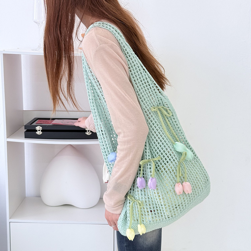 Niche Design Knitted Bag, New Summer Style Single-Shoulder Woven Bag, Vacation Casual Beach Bag, Simple Crochet Tote Bag Niche Design Knitted Bag, New Summer Style Single-Shoulder Woven Bag, Vacation Casual Beach Bag, Simple Crochet Tote Bag