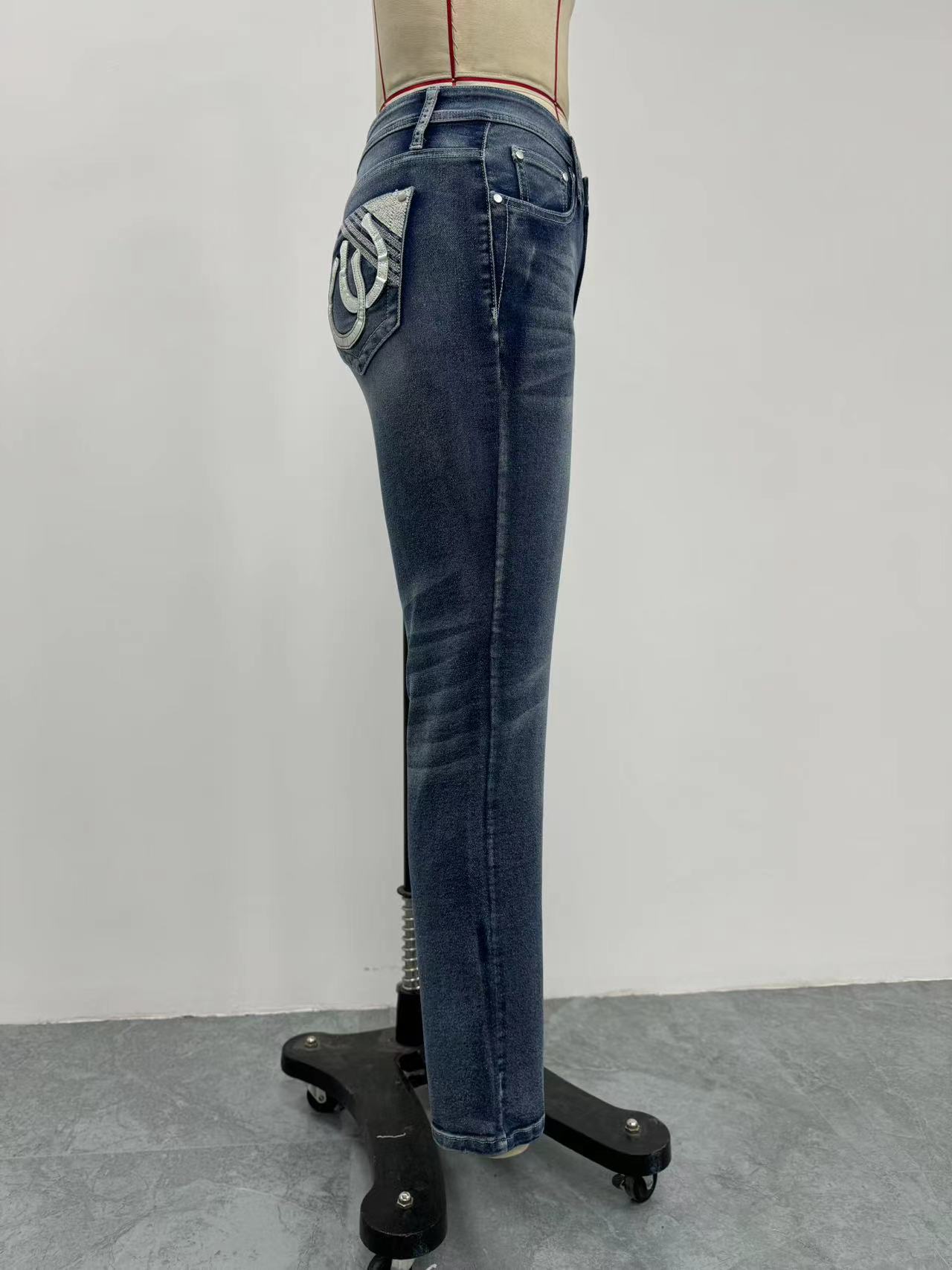 Women's Slim Fit Embroidered Jeans - Stretch Denim Pants With Floral Stitching (Blue, Sizes S-Xxl) ​Breathable Cotton Blend_ecoleips.com