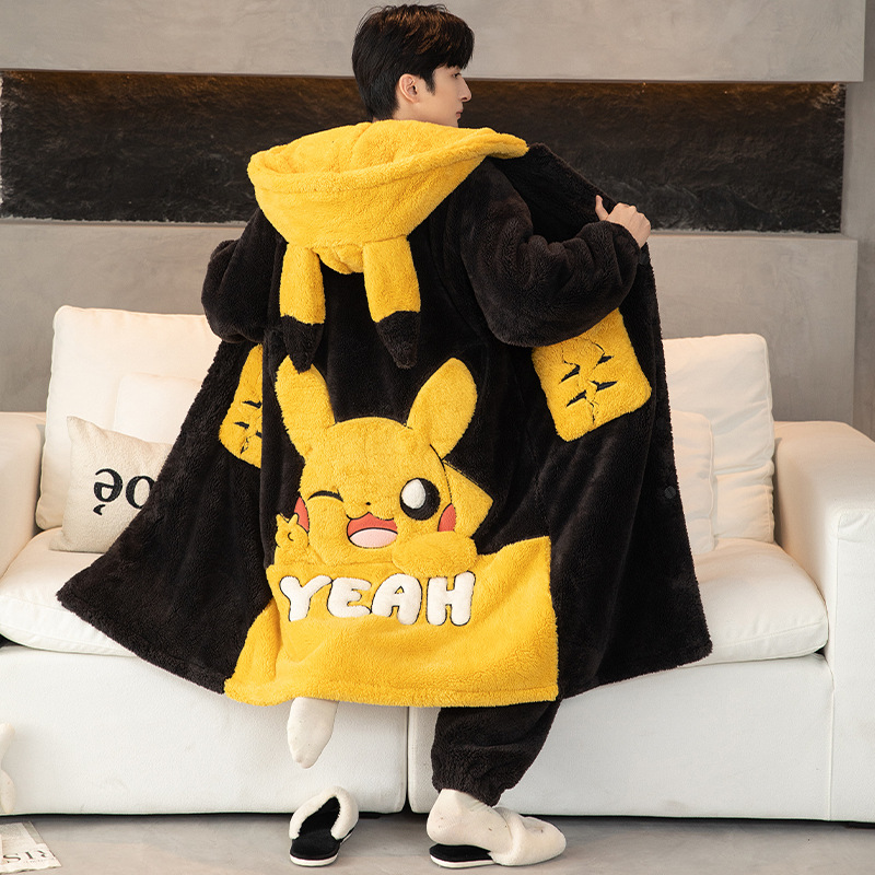 New Coral Fleece Nightgown Men's Winter Suit Large Size Loose Pajamas Teenagers Flannel Warm Home Wear