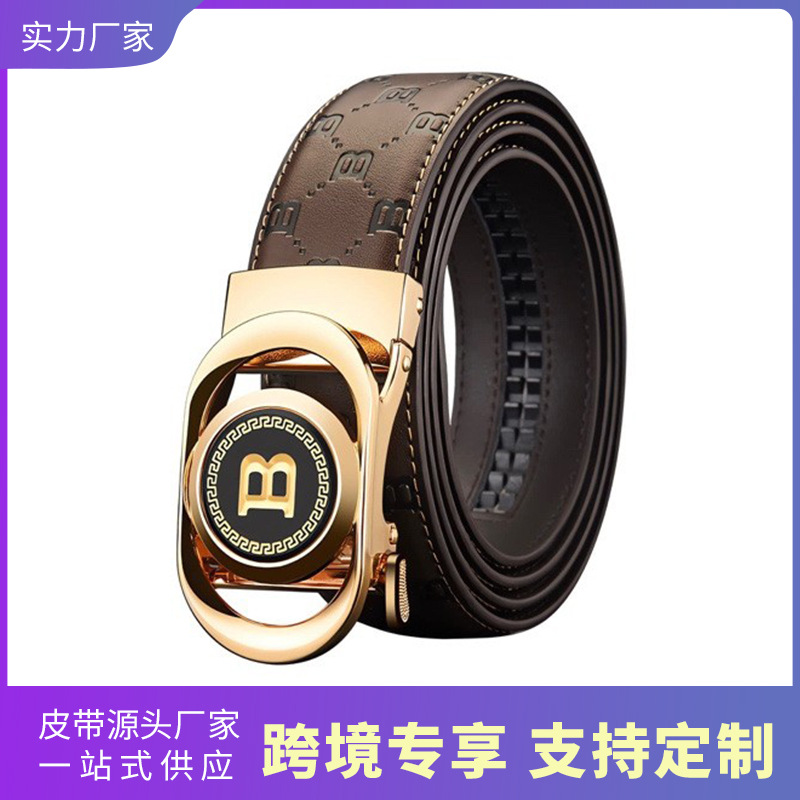 Cinturón de cuero genuino para hombre, informal, de negocios, impreso, popular, resistente a los arañazos y al desgaste, hebilla de cinturón, fabricante transfronterizo, venta directa al por mayor