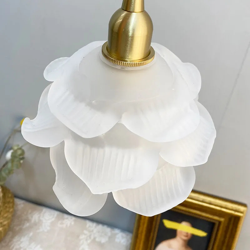 French-style floral glass brass small pendant lamp, Japanese-style simple bar counter guesthouse internet-famous style retro artistic bedroom bedside lamp