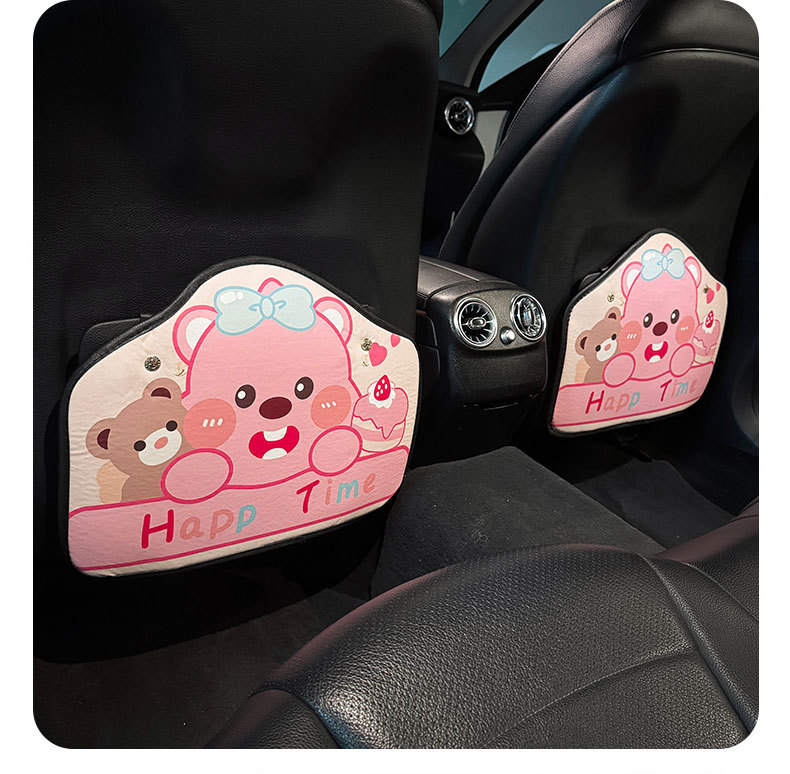 Cartoon Three Car Seat Back Anti-Kick Pads for Women, Cute Car Leather Seat Back Anti-Fouling Pads, Cartoon Protective Pads