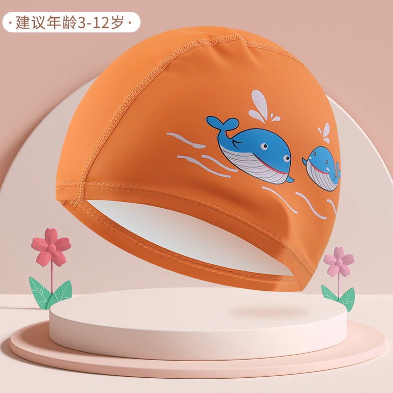 Logo personalizado sombreros de natación para niños recubiertos PU dibujos animados lindos niños y niñas impermeables gorras de protector de orejas fábrica directa
