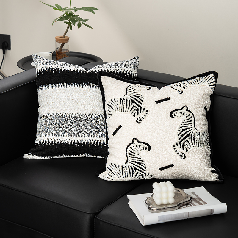 Luz de lujo de alta gama sofá de sala de estar almohada en el viento lindo cebra almohada de respaldo ventana almohada de ventana flotante almohada de respaldo funda negro y blanco