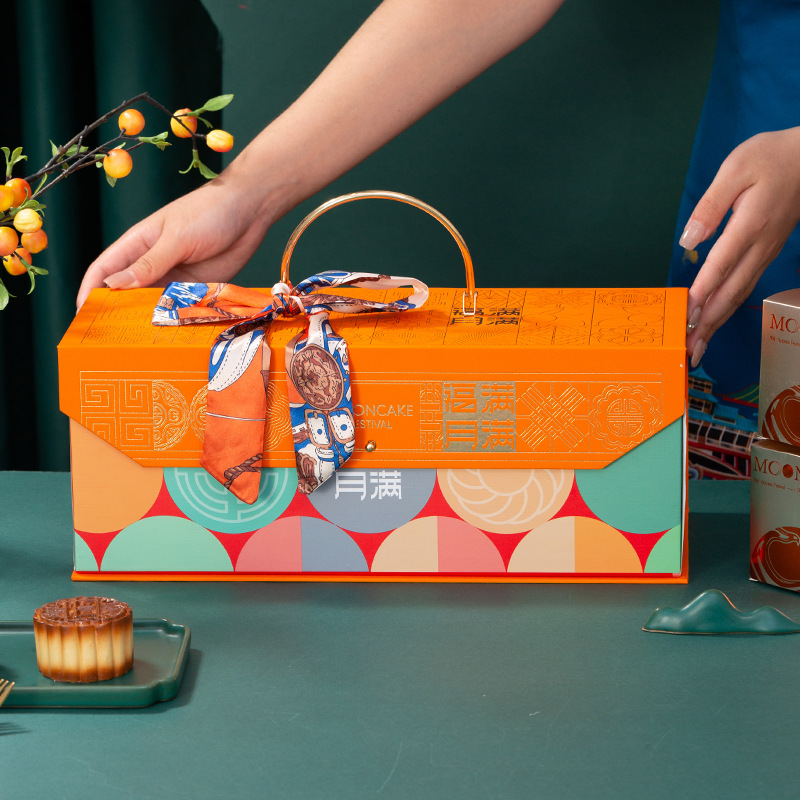 月饼盒子包装盒中秋礼品盒2025高档手提国潮流心月饼礼盒空盒68粒