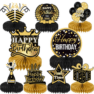 Black Gold Birthday Honeycomb Ornaments Desktop Decoration Birthday Desktop Honeycomb Ornaments