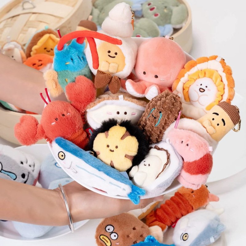 Authentic Seafood Market Fresh Arrivals Creative Fun Beachcombing Plush Keychain Seafood Doll Bag Pendant