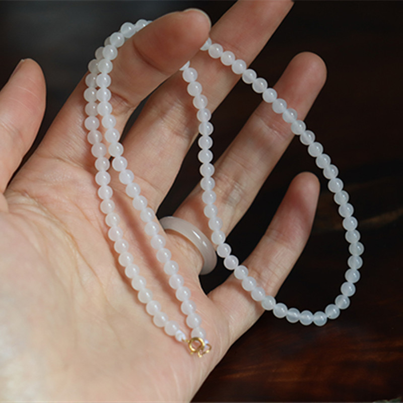Organic round beads white jade, fresh universal necklace, 4mm, women's style