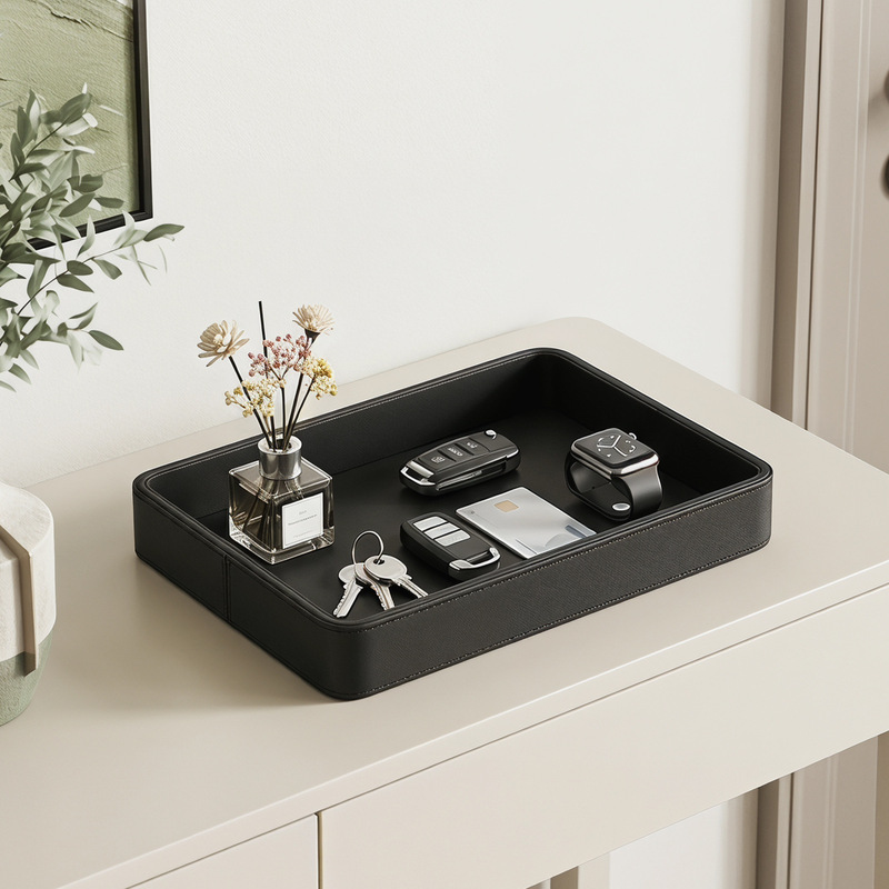 Light Luxury Leather Rectangular Storage Tray for Entryway, Key and Jewelry Organizer, Desktop Cosmetics Storage Box, Direct from the Source Factory