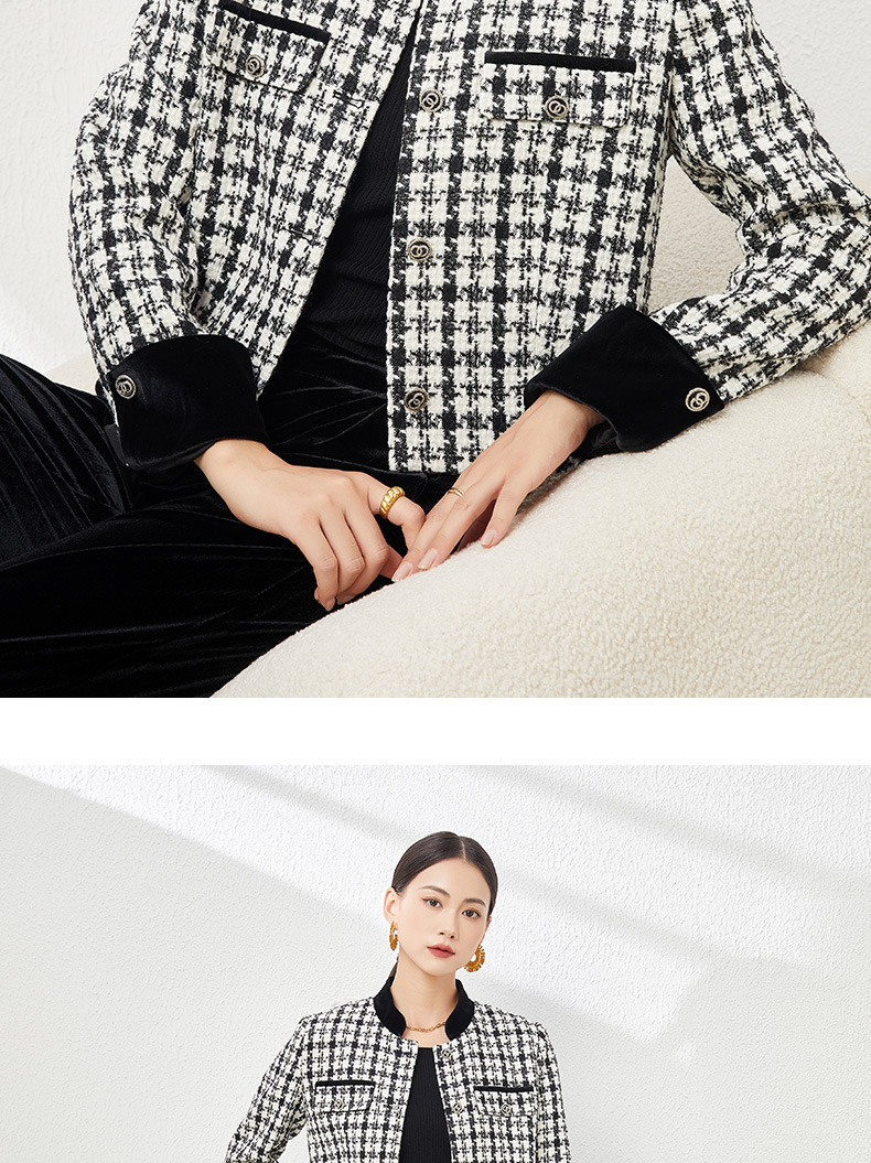 Áo khoác nữ dáng ngắn kiểu Chanel ca rô, thiết kế tôn dáng khí chất Pháp — Ca rô chi tiết 11
