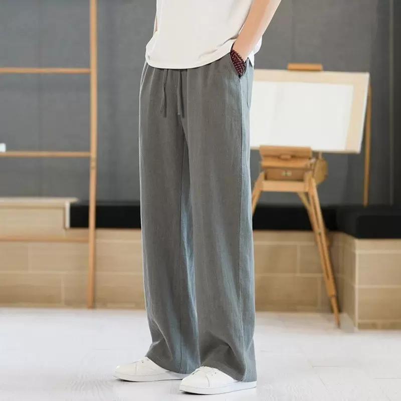 港士龙裤男夏季宽松直筒男休闲长裤夏新款男裤夏天垂感棉麻裤子薄