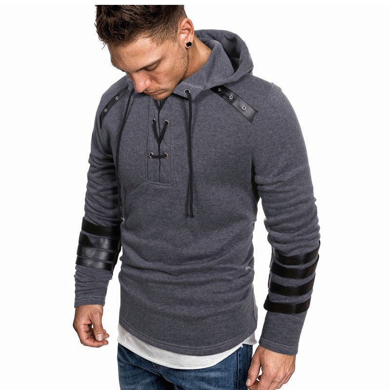 Men's Clothing autumn and winter hooded men's leather casual personality fashion sweatshirt splicing jacket men's ready stock_voghion.com