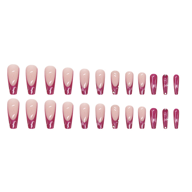 Long Ballet Aurora French Pink Purple Ripple Fragmented Diamond Sparkling Powder False Instagram Wearing Nail_voghion.com