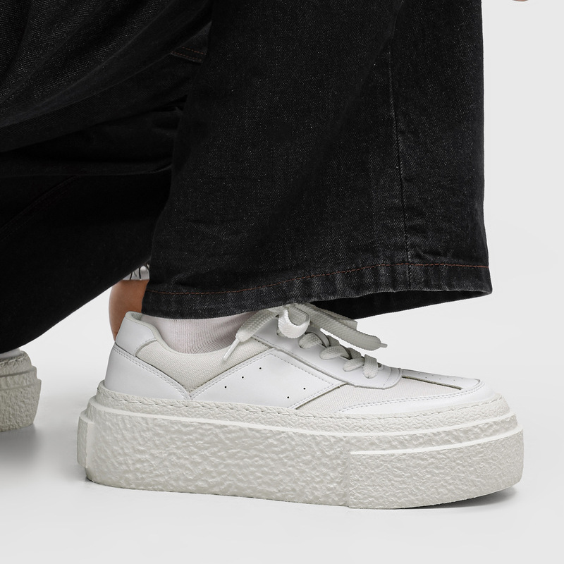 New Thick-Soled Casual Sneakers for Men, Summer Breathable Student Canvas Shoes, 5cm Height-Increasing Platform White Shoes for Men 2008
