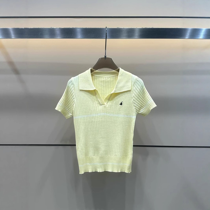 2025 新しい夏のポロポニー小さな V ネックニット半袖ラペルプルオーバールーズで多用途な女性のトップス|undefined