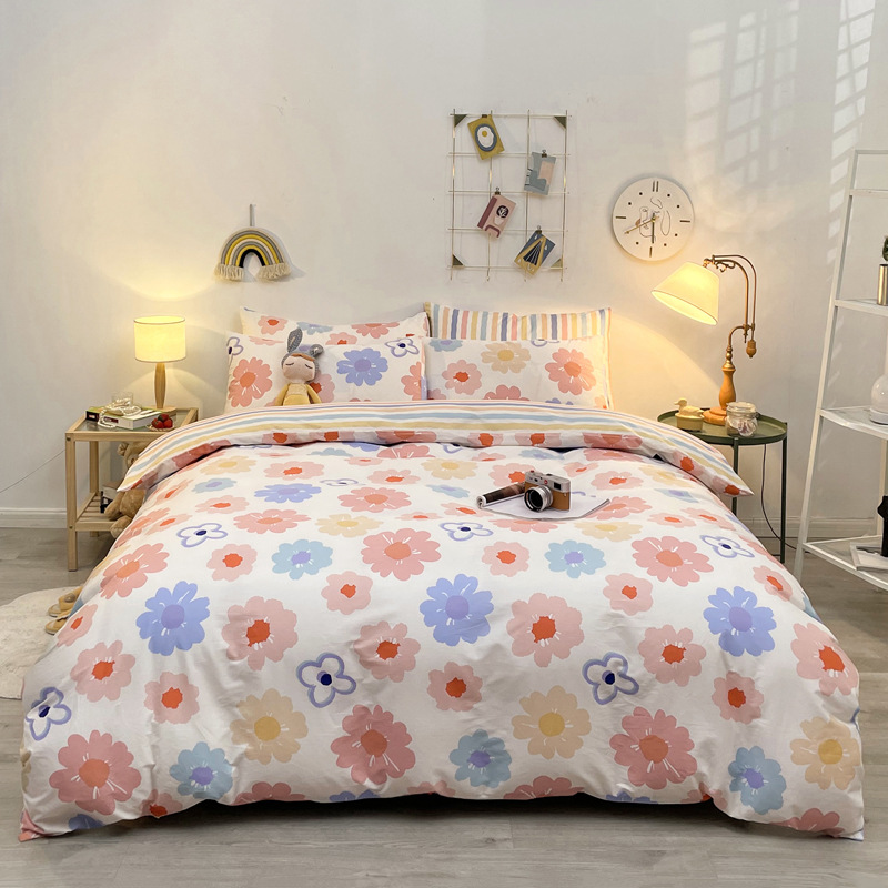 Algodón de cuatro piezas de ropa de cama de algodón 2025, nuevo edredón de flores frescas, sábanas de dormitorio de tres piezas de cuatro estaciones