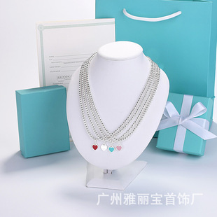 Enamel Love T Home Necklace ins European and American-style Cross-border Dropping Glue Heart-shaped Round Bead Buddha Bead Chain Peach Heart-shaped Women's Jewelry