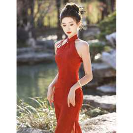 新中式红色旗袍改良新娘绝美订婚年轻款少女轻礼服裙2025新款夏季
