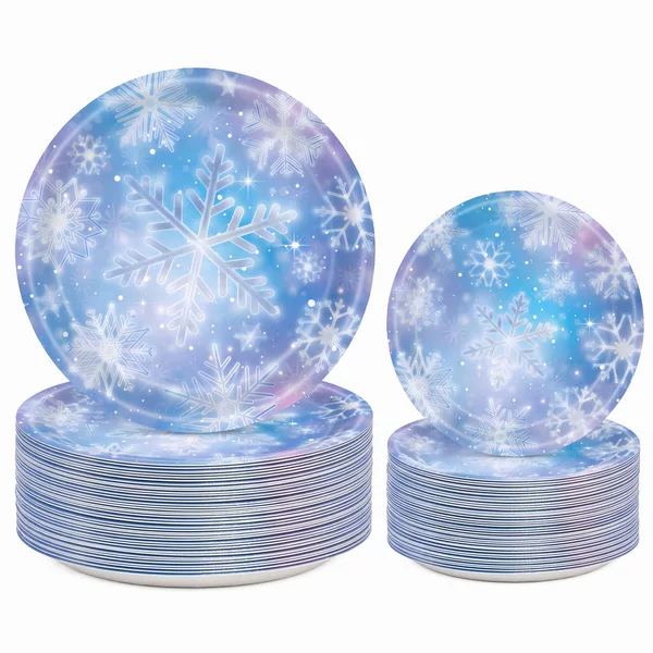 Cross-border Dreamy Starlight Snowflake Disposable Paper Plates, Frozen-themed Party Table Decorations, Dinnerware