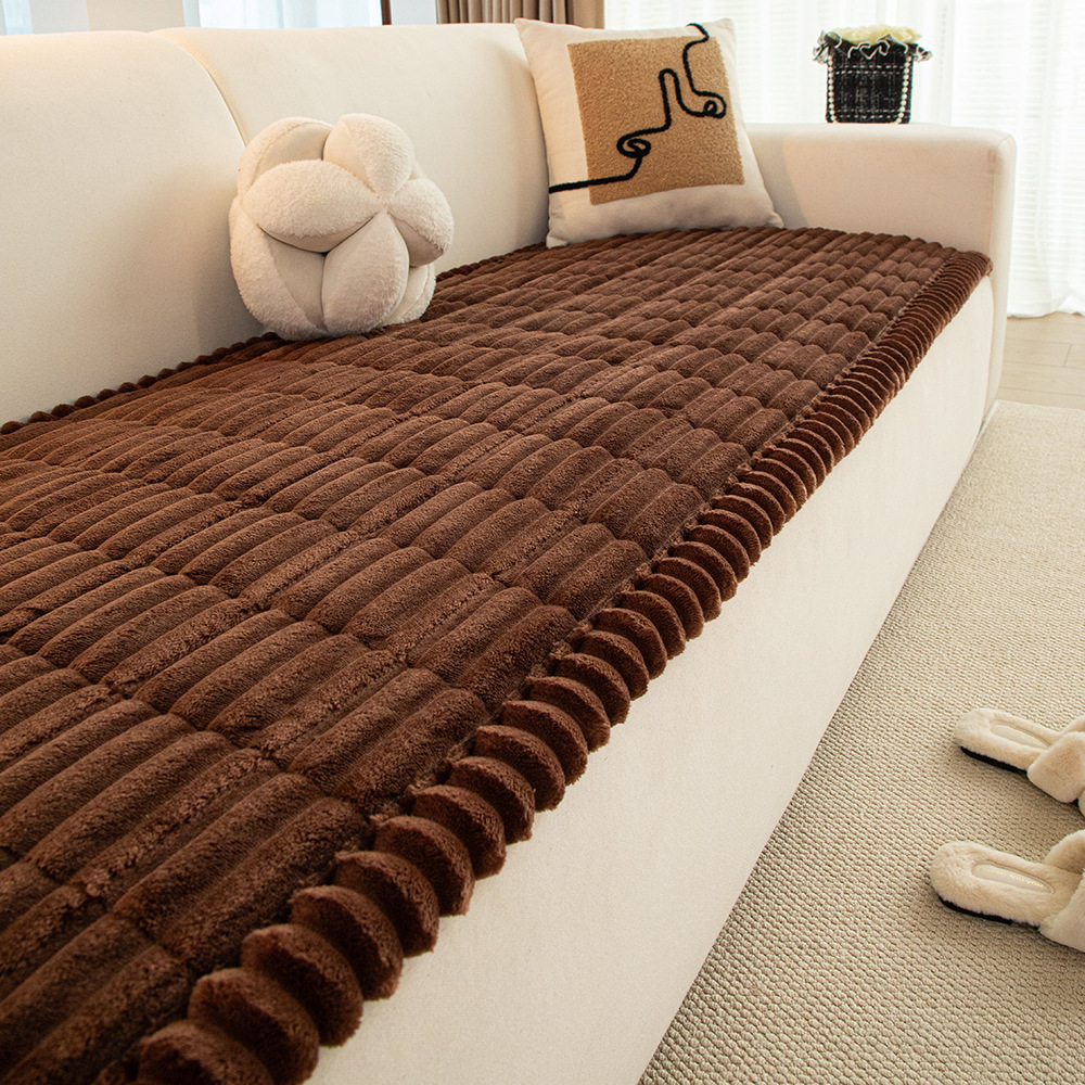 Nordic Style Striped Flannel Sofa Cover Non Slip Plush Fabric_voghion.com