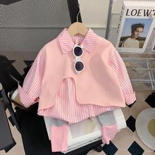 女童秋装套装2024新款儿童衬衫打底裤宝宝洋气两件套时髦小童秋季