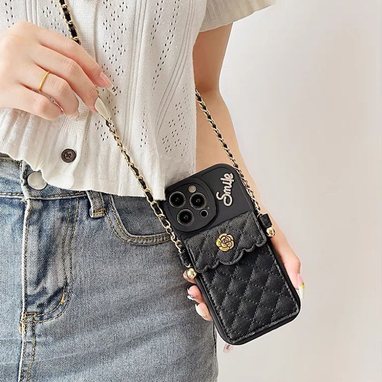17 Diamond Small Style Camellia Card Holder Compatible With IPhone 15 Pro Max Iphone 13 Phone Case 16 Crossbody 14_voghion.com