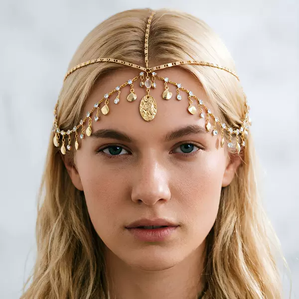 European and American Cross-Border Jewelry, Bohemian New Style Shell-Encrusted Diamond Tassel Metal Head Chain, Personalized Multi-Layer Hair Chain Headpiece