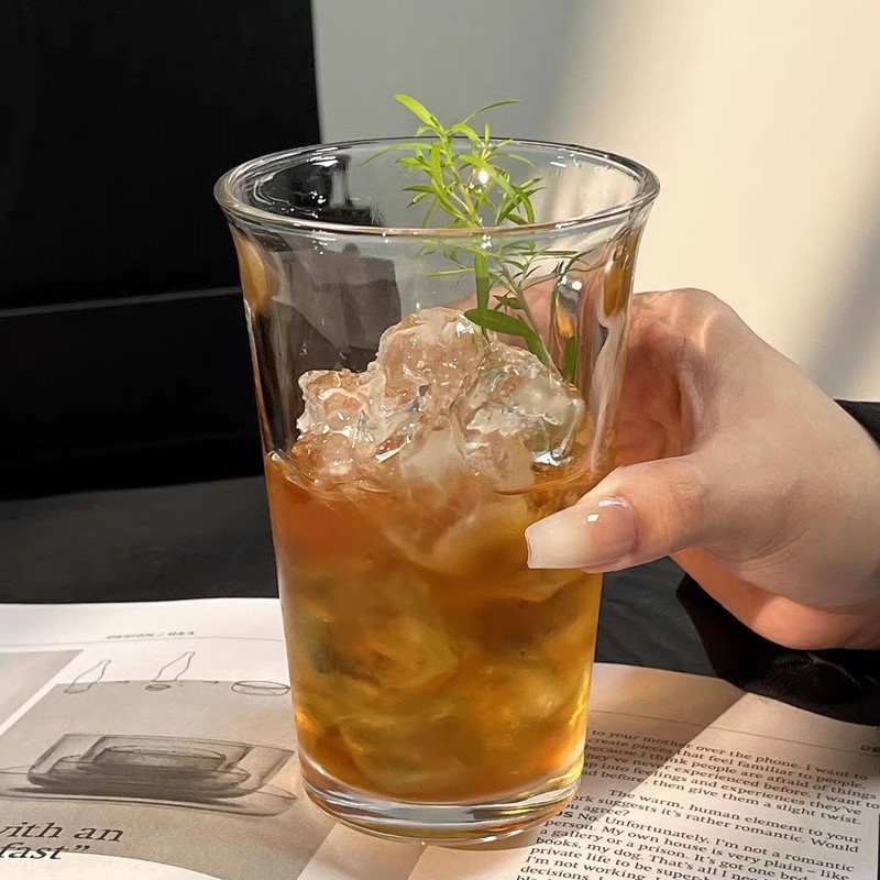 新款ins风加厚透明玻璃U型翻口杯小众冰美式咖啡杯家用牛奶早餐杯|undefined