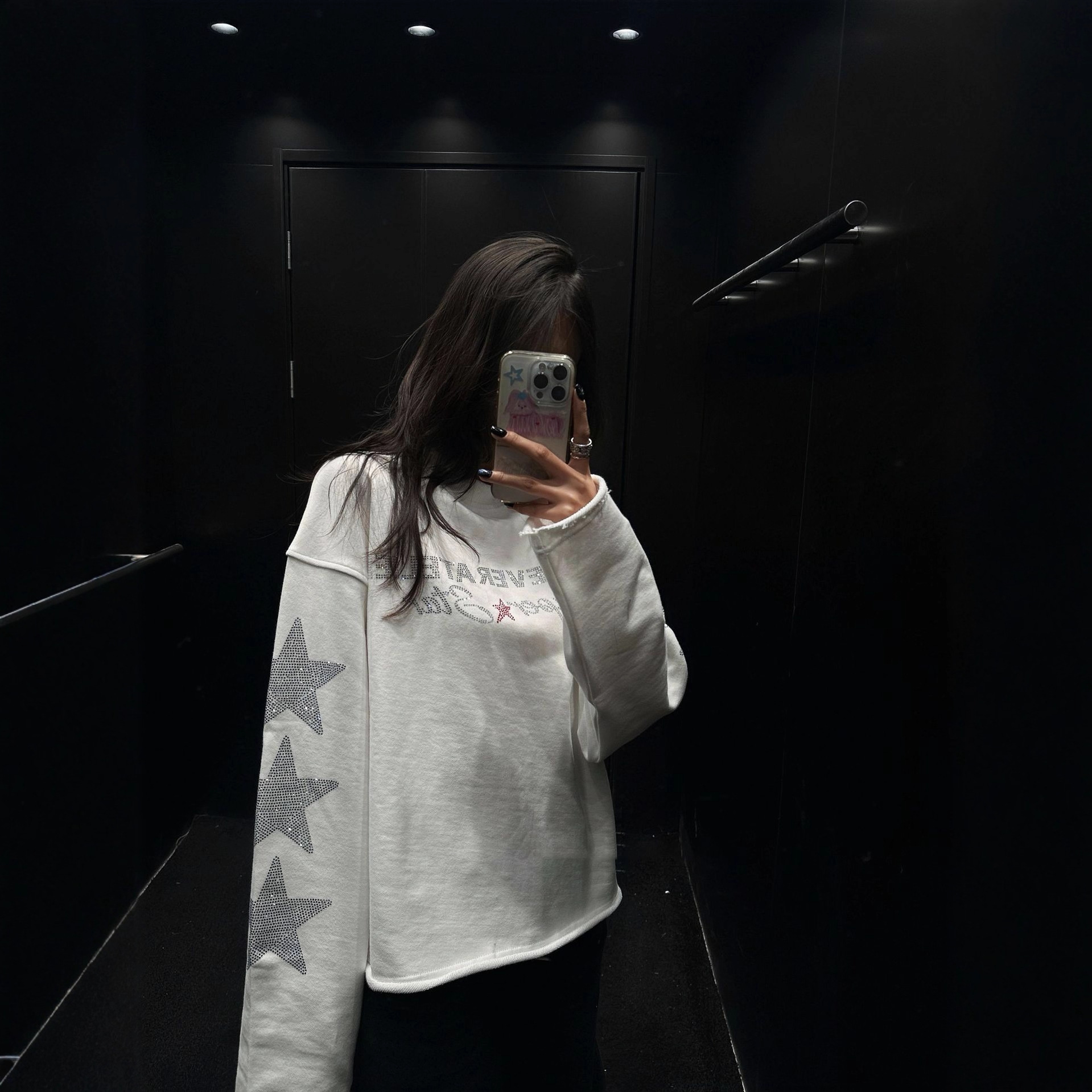 Pure Desire Retro Hot Girl Hot Diamond Star Long Sleeve Round Neck Sweater Women's Spring and Autumn New Design Loose Couple Top