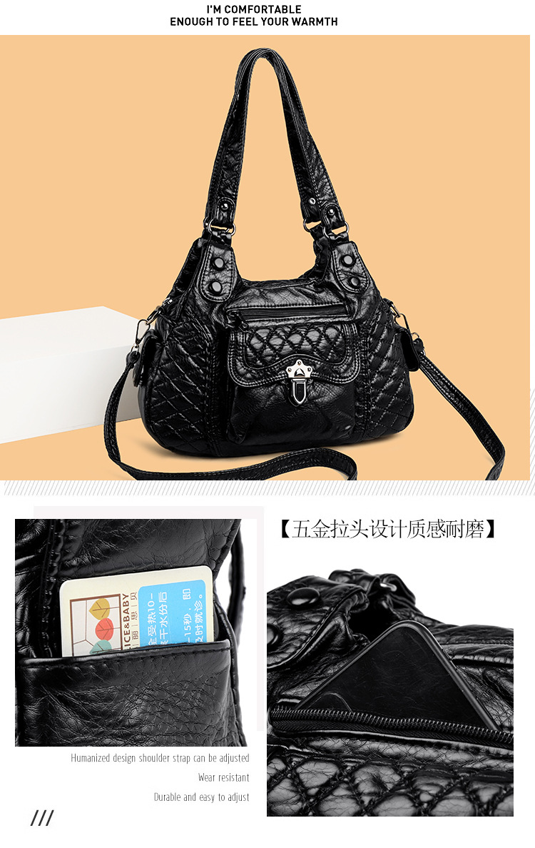 2023 New Mom Commuting Large Capacity tote handbag, washed leather pu women's bag, polyester single-shoulder bag undefined