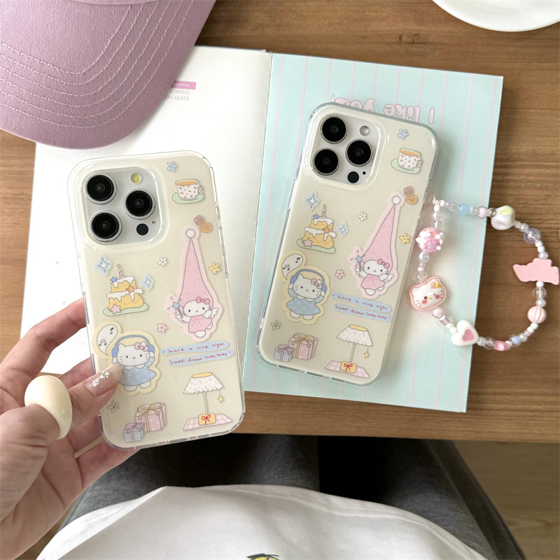 かわいい漫画 KT チェーン 16Promax 携帯電話ケース Apple 15Pro 二重層 14Pro13Promax 女性に適しています|undefined